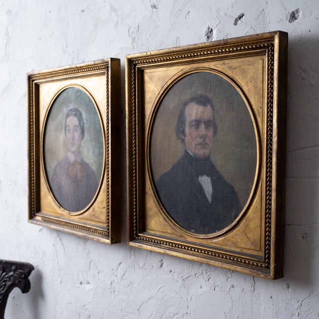 American A Pair of American Portrait Paintings, 19th Century For Sale - Image 3 of 12