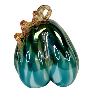1990s Vintage Hollywood Regency Italian Venetian Glass Pumpkin For Sale