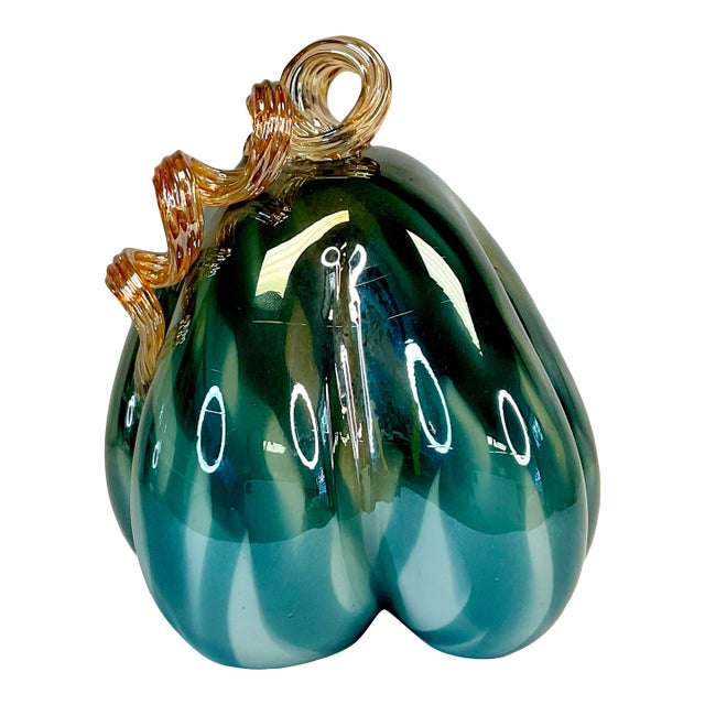 1990s Vintage Hollywood Regency Italian Venetian Glass Pumpkin For Sale