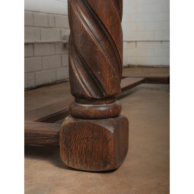 Antique Solid Oak Dining Table With Barley Twist Legs and Stretcher Base For Sale - Image 4 of 6