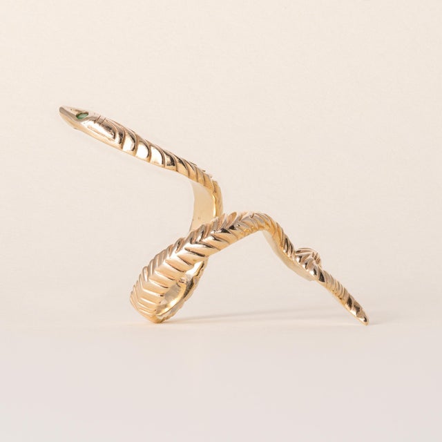 Vintage 14k Serpent Long Ring With Emerald Eyes, Size 4.75 For Sale - Image 4 of 4