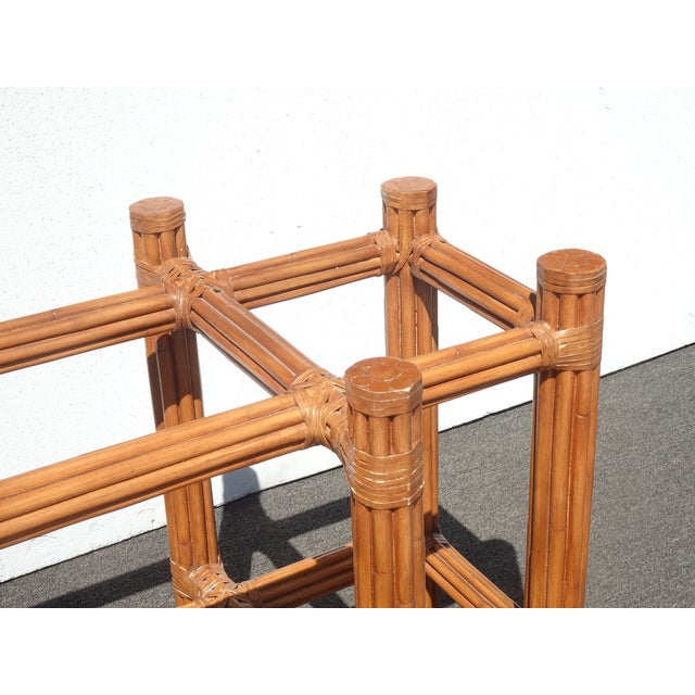 Wood Vintage Mid Century Modern McGuire Bamboo Dining Room Table W Glass Top For Sale - Image 7 of 12