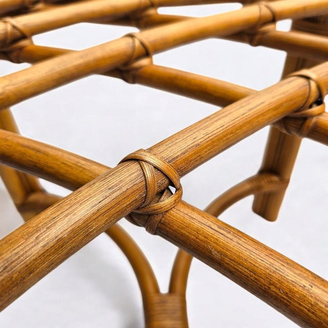 Wood Vintage Glass Top Bamboo Side Tables - Celerie Kemble Style Mid Century Modern Glamour For Sale - Image 7 of 11