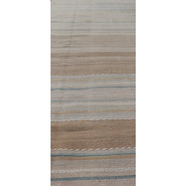 Mid 20th Century Vintage Turkish Kilim Rug With Horizontal Stipes in Light Brown Blue Taupe Multicolor For Sale - Image 4 of 10