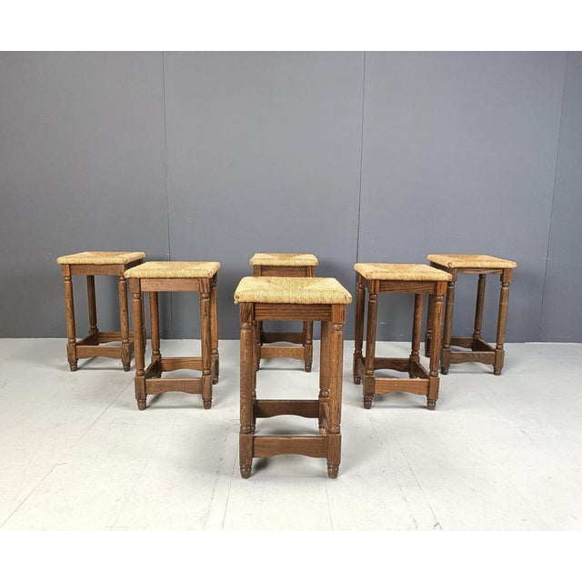 Vintage Wicker Bar Stools, 1960s, Set of 6 For Sale - Image 4 of 10