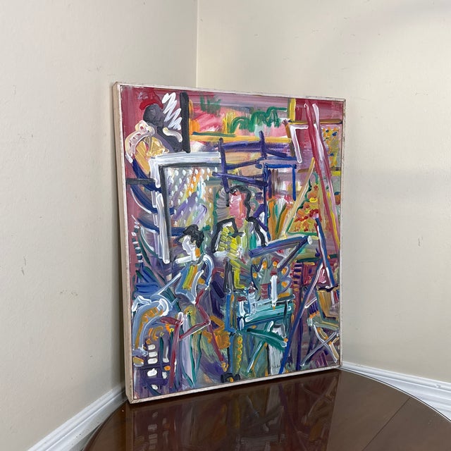 1970s Vintage Abstract Expressionist Painting on Canvas Signed Amy ~Framed, Framed For Sale - Image 4 of 11