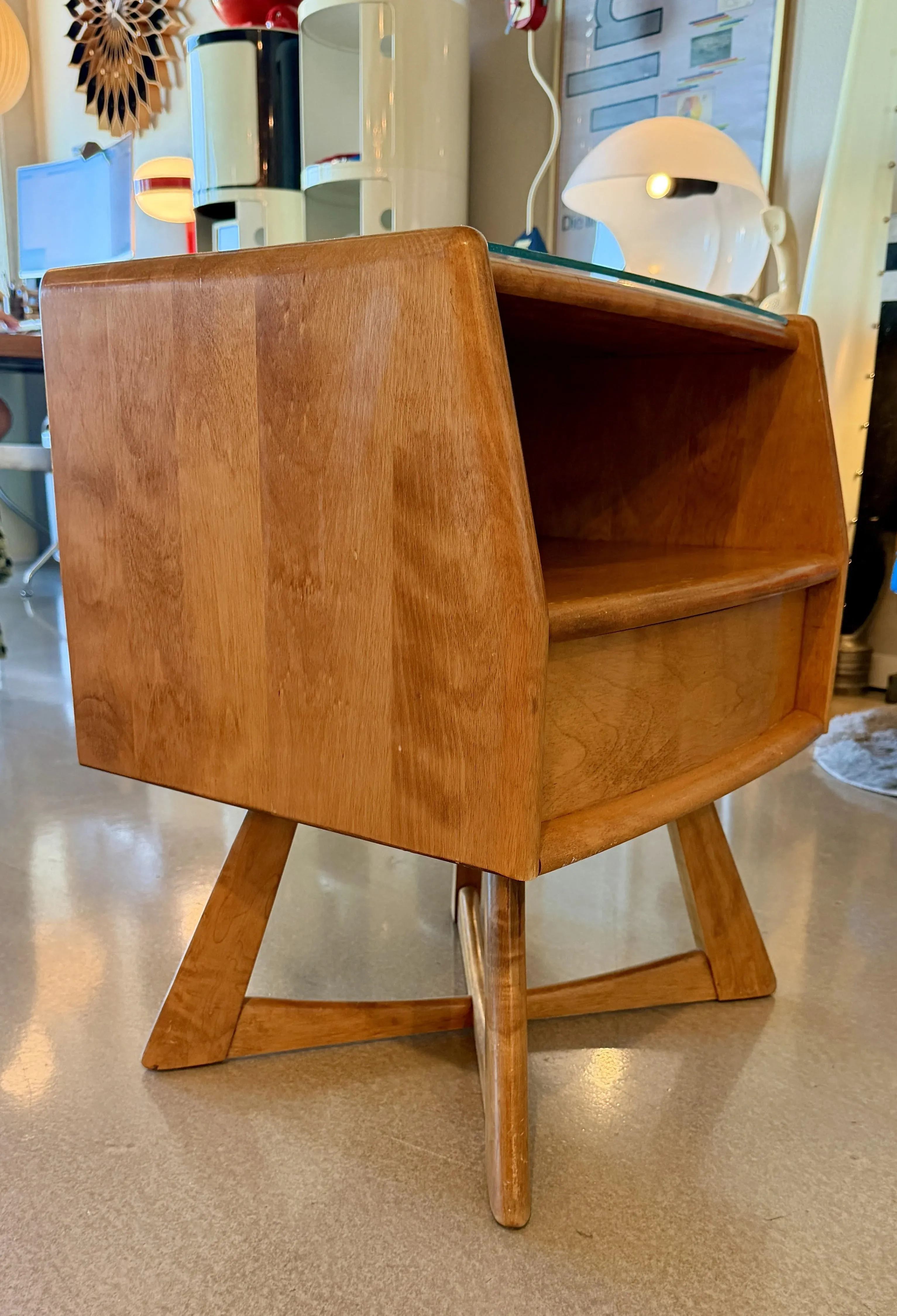 50s Heywood Wakefield M-778 Sculptura Nightstand Side Table Birch