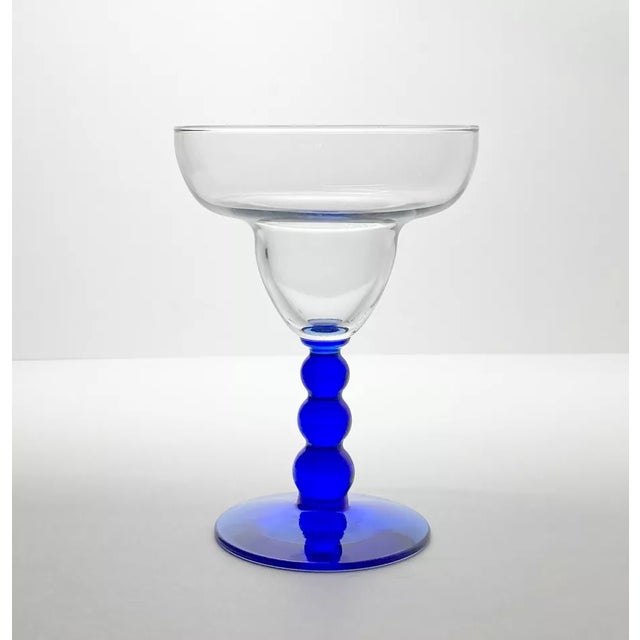 Libbey “Metropolis (Cobalt Blue) Set of 5 Margarita Glasses 6” 10oz Bubble Stem No chips, cracks, or fleabites. Height 6”...