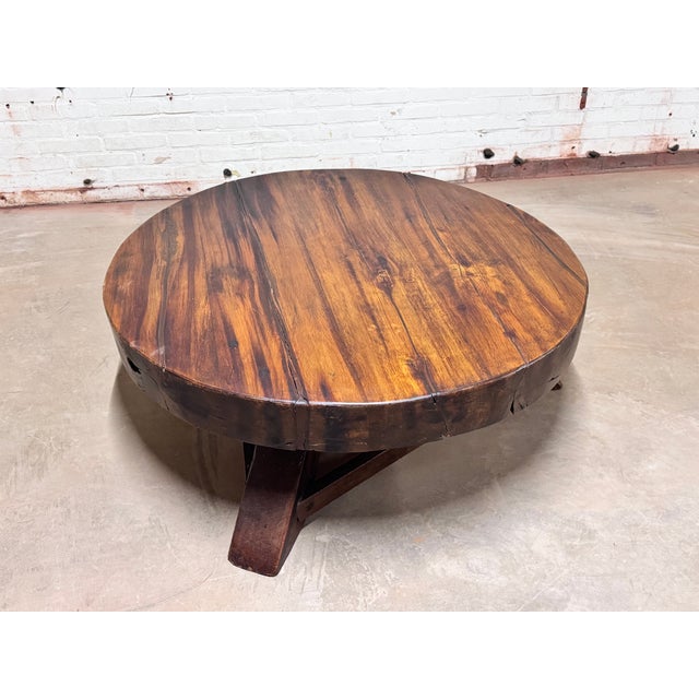 Mid-Century Modern Vintage Brutalist Wabi-Sabi Round Oak Coffee Table, 1950s For Sale - Image 3 of 8