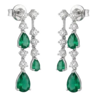 18k Gold Diamond 0.30ct Emerald Stud Earrings, New Creation, Pair For Sale