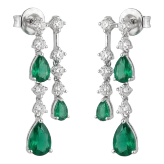 18k Gold Diamond 0.30ct Emerald Stud Earrings, New Creation, Pair For Sale