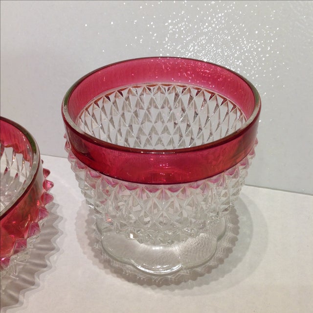 Vintage Ruby Flash Diamond Point Glass Condiment Set - S/3 For Sale In Chicago - Image 6 of 7