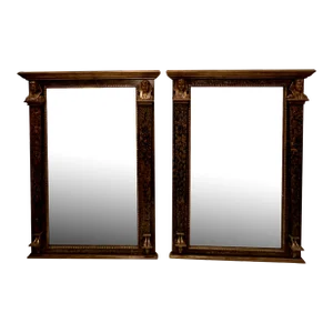 Egyptian Revival Marbleized & Gilded Mirrors -A Pair