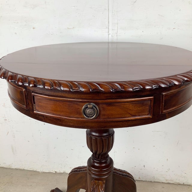 Wood Vintage Classical Round Pedestal Table With Drawer For Sale - Image 7 of 12