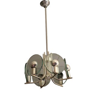 Silver-Plated Chandelier with Six Cut Glass Discs, Italy, 1960s For Sale