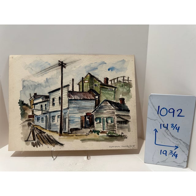 Paper Henry Emil Salloch Original Watercolor on Paper Industrial Townscape. Black Hawk, Co. 1958. For Sale - Image 7 of 7
