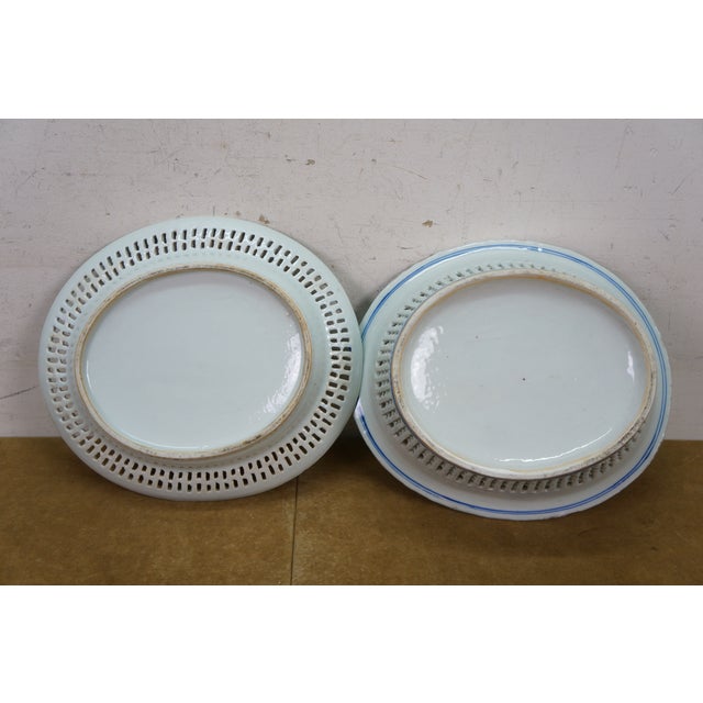 Antique Chinese Export Canton Blue White Reticulated Serving Plate & Basket For Sale - Image 17 of 17