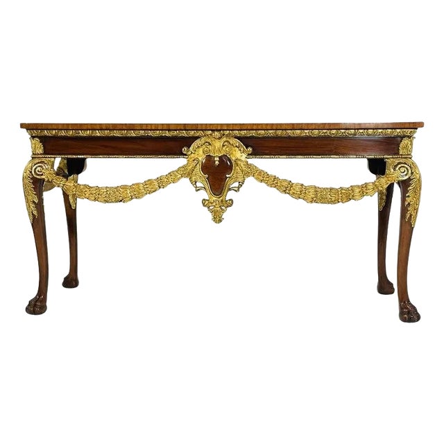 1980s Georgian Carved & Gold Gilt Mahogany Console Table by Maitland Smith For Sale