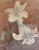 An original Mid Century era floral still life with white lilies on artist board. It is a lovely serene rendering of...