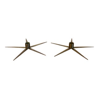 Swedish Mid-Century Modern Brass Star Candlestick Holders - a Pair For Sale