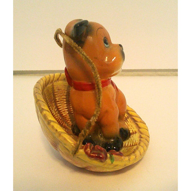 Vintage 1950s Ceramic Dog in Basket Figurine Japan Kitsch Puppy Excellent Condition Excellent vintage condition. No...