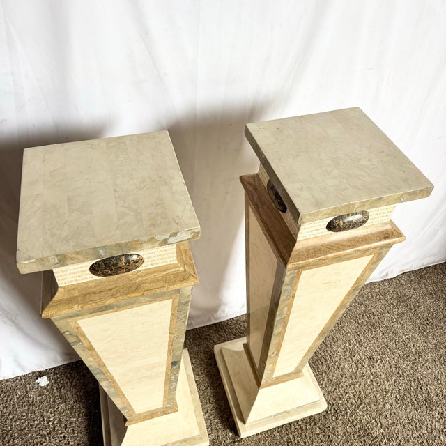 Postmodern Postmodern Sculpted Tessellated Stone Pedestals - A Pair For Sale - Image 3 of 12