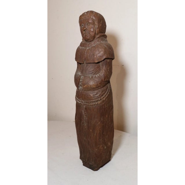 Antique 1800s Hand Carved Wood Folk Art Friar Monk Statue Sculpture Religious For Sale - Image 4 of 11