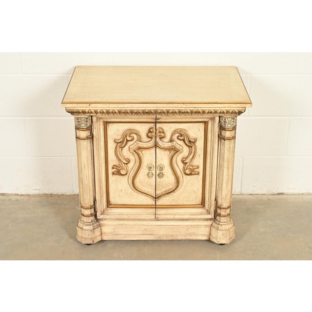 Rococo Romweber Hollywood Regency French Rococo Cream Lacquered and Parcel Gilt Nightstand, Circa 1960s For Sale - Image 3 of 12