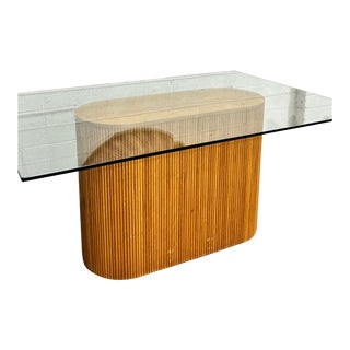 Pencil Reed Base Glass Top Dining Table 60” For Sale