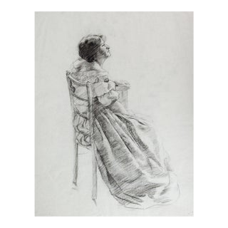 Late 19th Century Seated Woman Portrait Drawing For Sale