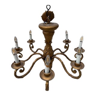 Vintage Neoclassical Gold 8-Arm Acanthus Leaf Chandelier For Sale