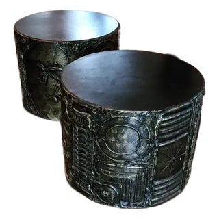 Attributed to Adrian Pearsall Brutalist Drum Table Set For Sale