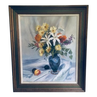 Vintage Mid-Century Signed Still Life Painting Signed Framed For Sale
