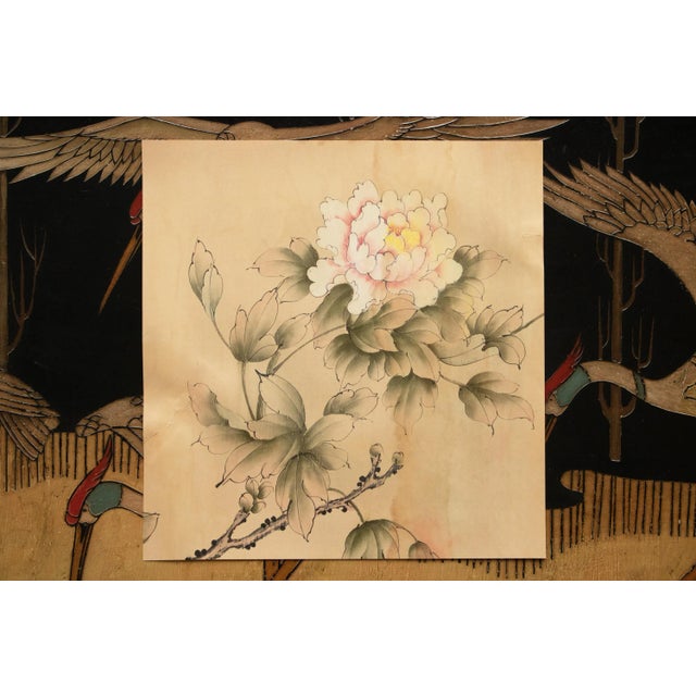 Textile C. 1950s Vintage Chinese Watercolor Scroll Painting of Peony Flower on Silk For Sale - Image 7 of 9