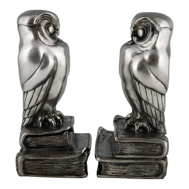 1920s Art Deco Bronze Owl Bookends by Marcel Bouraine, 1925, Set of 2 For Sale - Image 5 of 13
