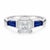 14K White Gold Princess Cut Diamond & Tapered Baguette Sapphire Engagement Ring. This estate ring features a central...