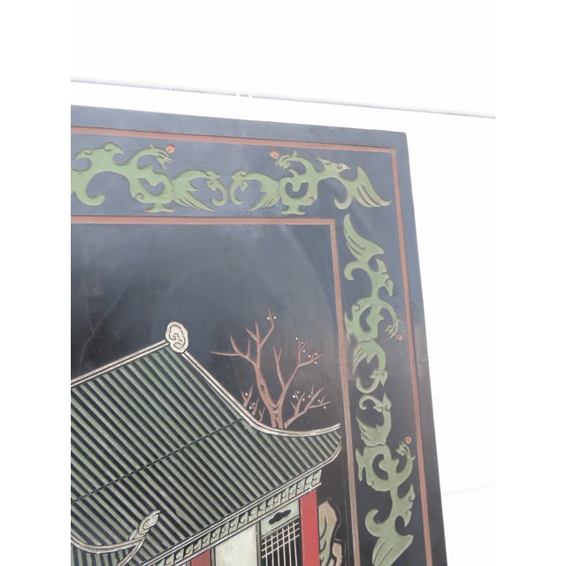 Black Asian Oriental Tall Six Panel Hand Painted Privacy Screen Room Divider 6439 For Sale - Image 8 of 18