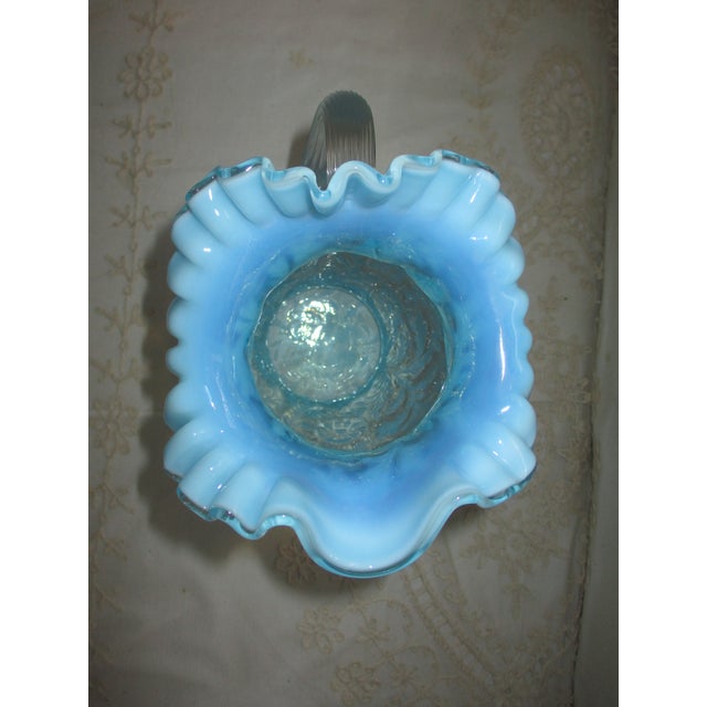 Antique Fenton Daisy and Fern Opalescent Blue Art Glass Pitcher For Sale - Image 9 of 10