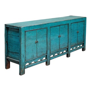 Late 20th Century Chinese Turquoise Blue Lacquered Sideboard Cabinet For Sale