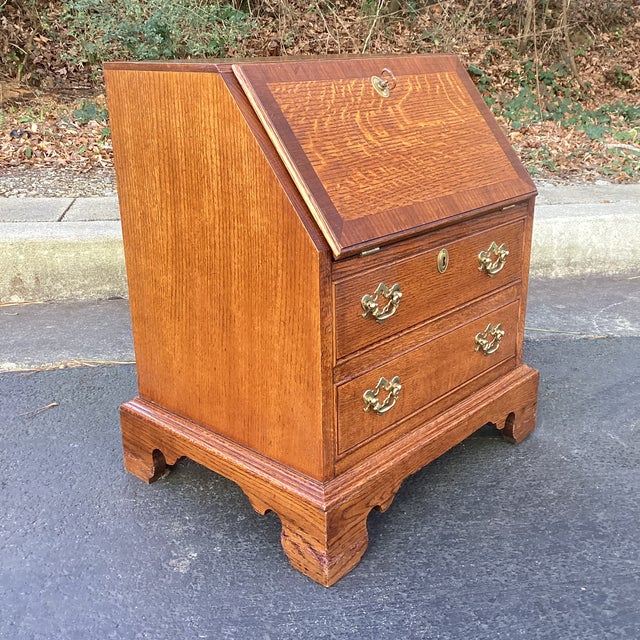 Late 20th Century Vintage Miniature Oak Drop Front Secretary Desk For Sale - Image 5 of 9