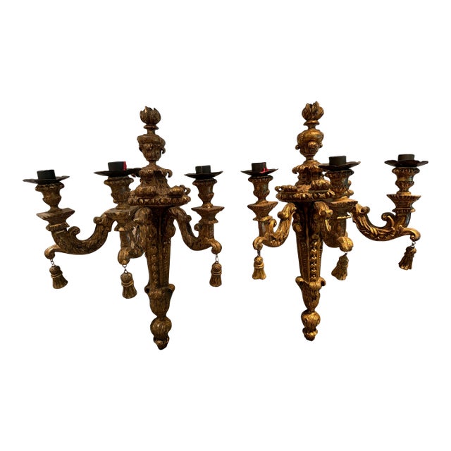 Late 19th Century Large Gilded Wall Sconces - a Pair For Sale
