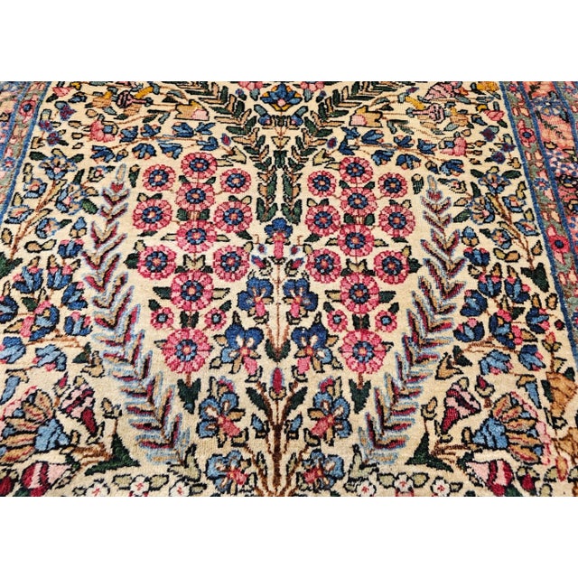 Early 20th Century Persian Kerman Lavar Rug, Hand-Knotted Wool, Allover Floral Pattern, Ivory & Green, 3’ X 5’ For Sale - Image 9 of 12