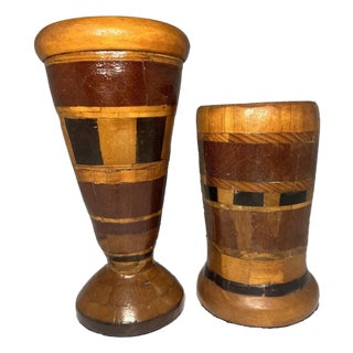 Folk Art Parquetry Vases: 20th Century American Pair For Sale
