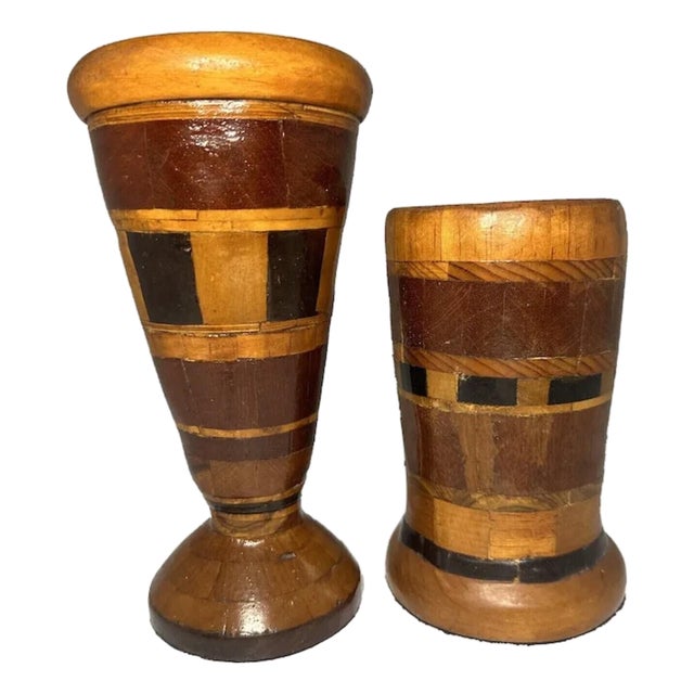 Folk Art Parquetry Vases: 20th Century American Pair For Sale