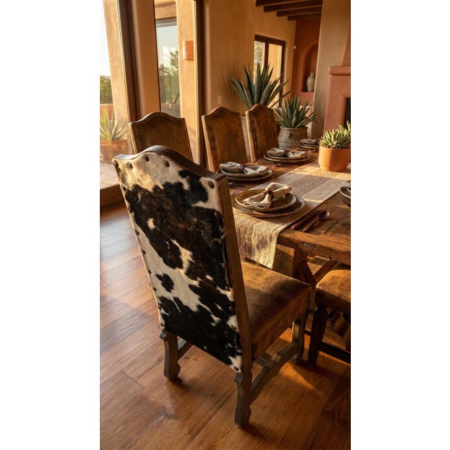 Rodeo Juárez Chair, Cowhide Reclaimed Wood, Fabric Seat, Rustic Hacienda, Farmhouse Dining Chair, Handcrafted For Sale - Image 4 of 6