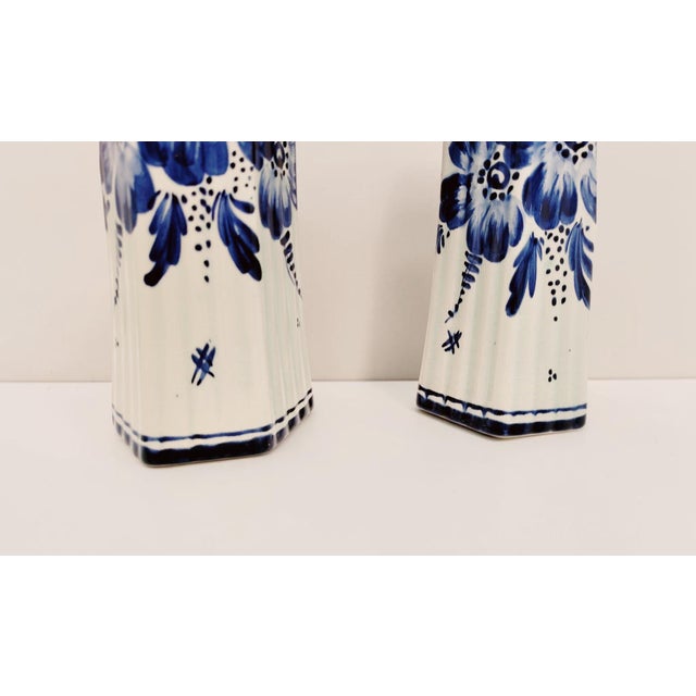 Vintage Blue Hand-Painted Floral Vases from Delft, 1920s, Set of 2 For Sale - Image 11 of 18