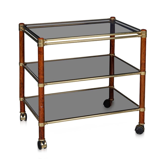 Vintage Italian Brass and Smoked Glass Drinks Trolley, 1980 For Sale - Image 17 of 17