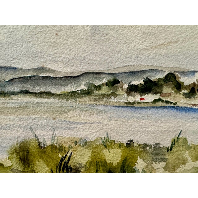 Rustic Henry Emil Salloch Original Watercolor on Paper Overcast River Valley With Reeds, 1940. For Sale - Image 3 of 6