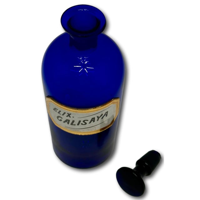 Beautiful & Rare Large Size Antique Cobalt Blue Glass Elixer of Calisaya Apothecary Bottle Circa Mid 19th Century For Sale - Image 10 of 18