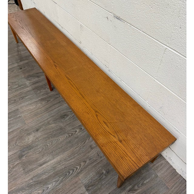 Brown Vintage Mid Century Modern 84 Inch Solid Oak Bench For Sale - Image 8 of 12